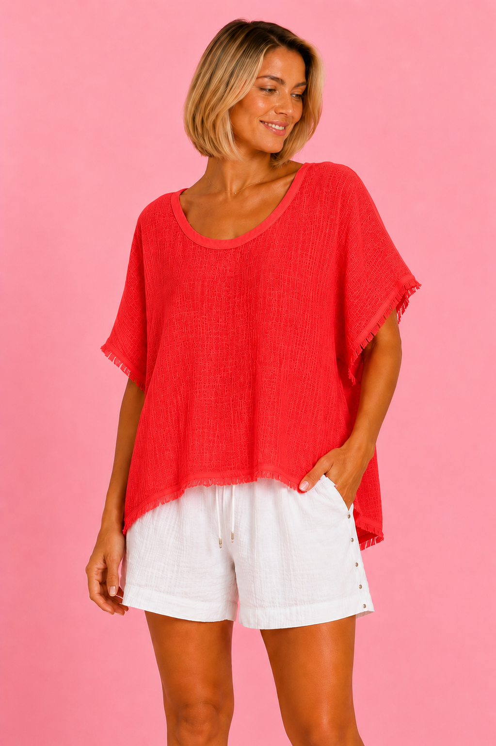 CAMISETA EFECTO LINO ROJA