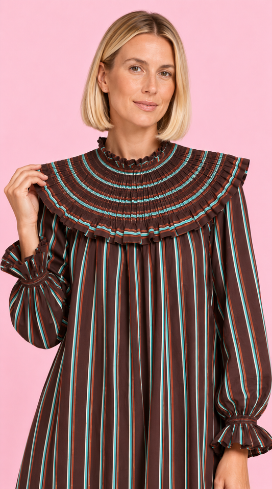 VESTIDO AMARETO RAYAS BROWN