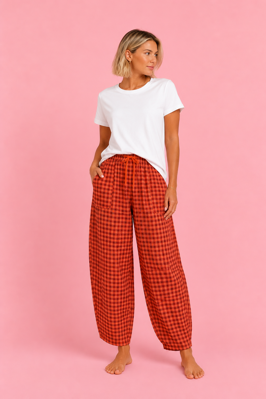 PANTALON VICHY FLUOR CORAL&BROWN