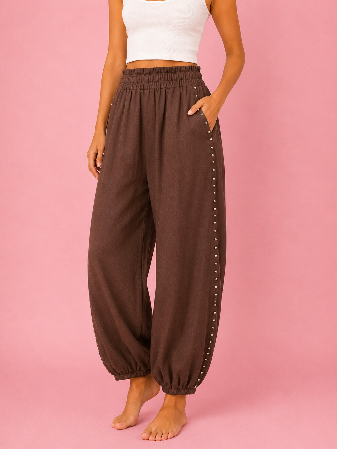 PANTALON BOMBACHO TACHAS CHOCOLATE