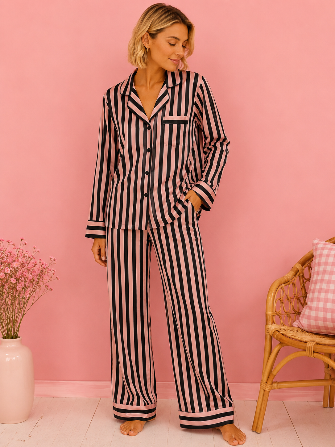 PIJAMA SATEN 1213 NEGRO