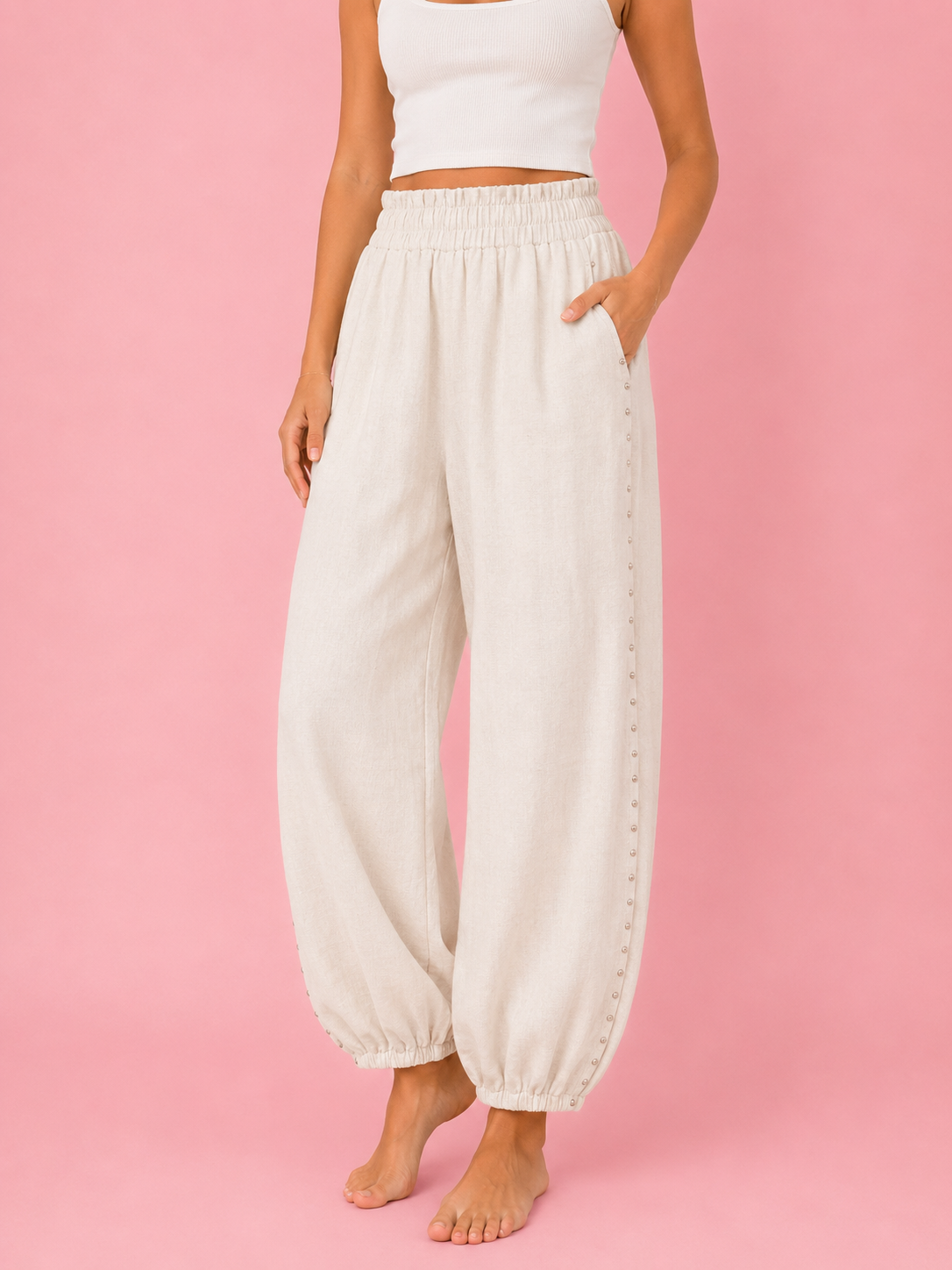 PANTALON BOMBACHO TACHAS BLANCO