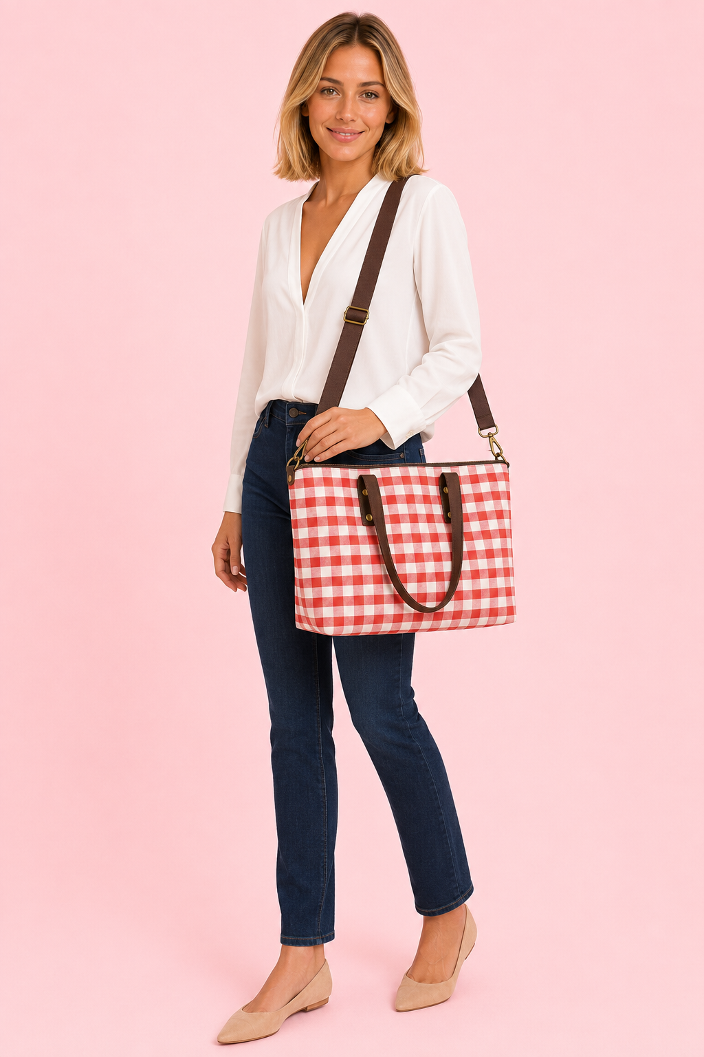 BOLSO VICHY PIEL ROJO