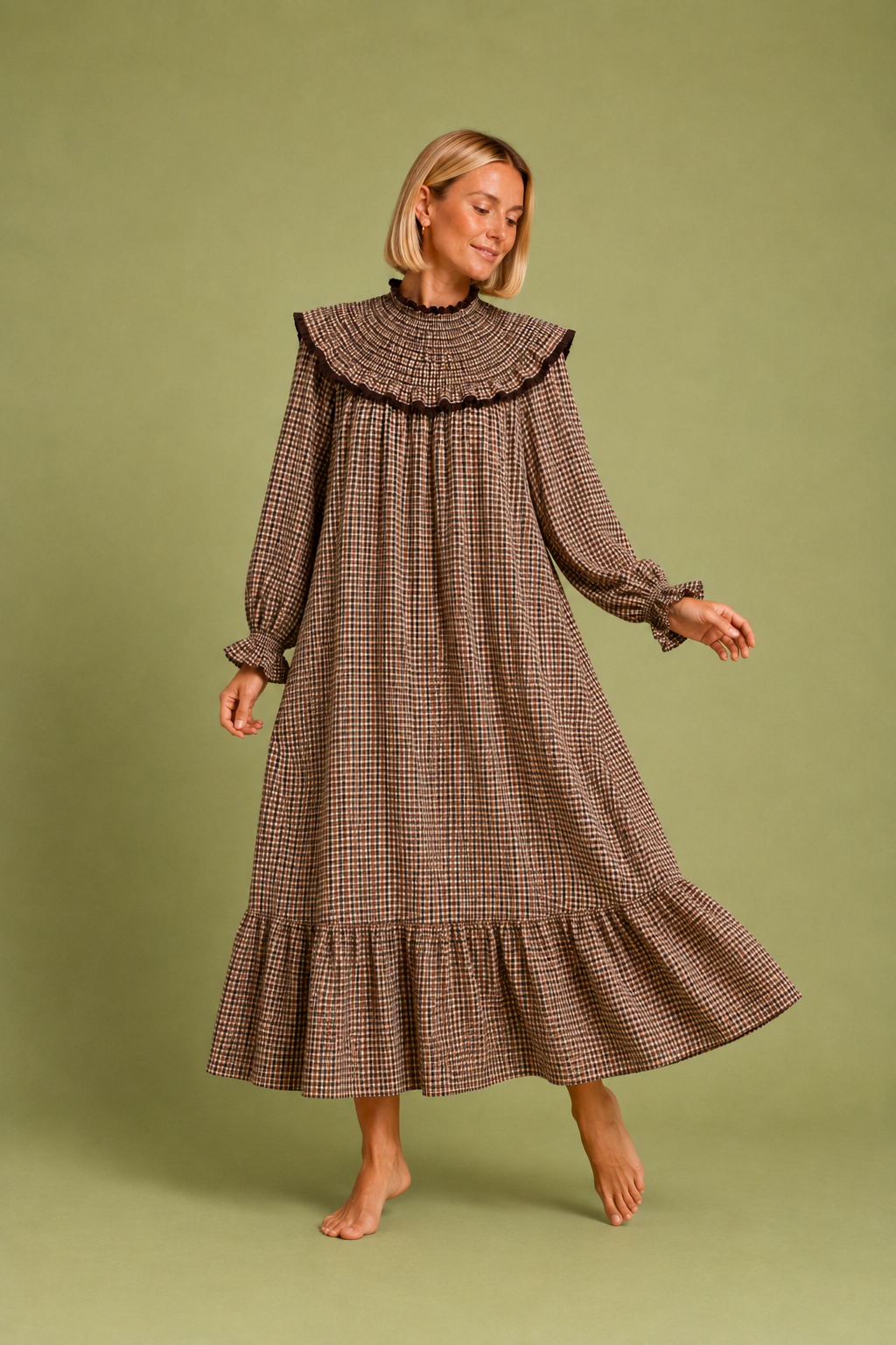 VESTIDO AMARETO VICHY CHOCOLATE