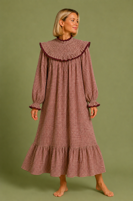 VESTIDO AMARETO VICHY BERENJENA
