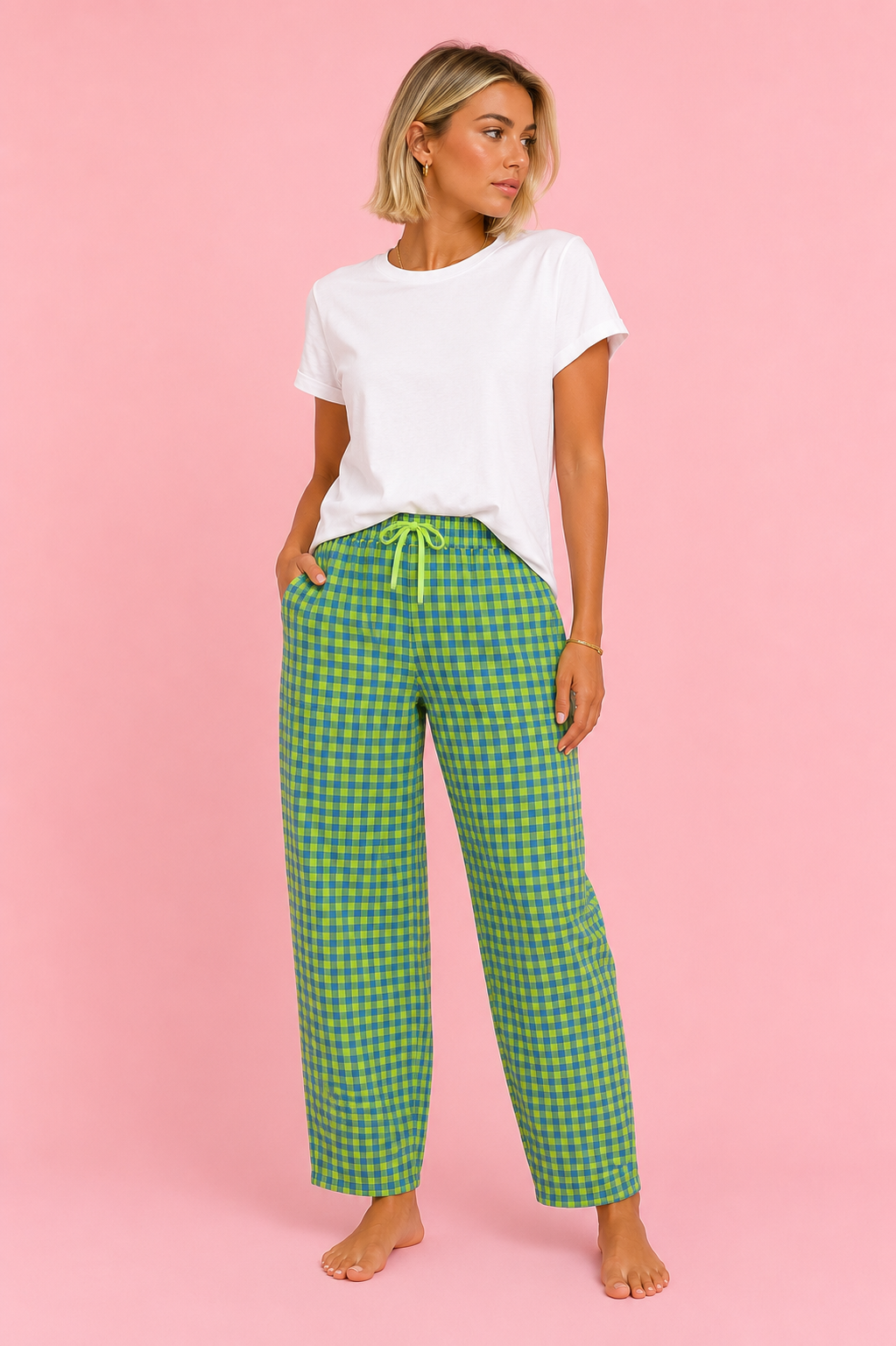 PANTALON VICHY FLUOR GREEN&BLUE