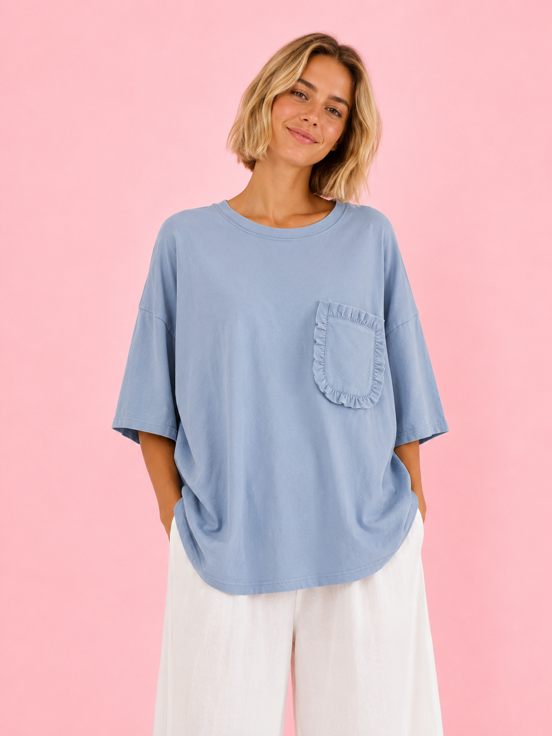 CAMISETA BOLSILLOS CELESTE