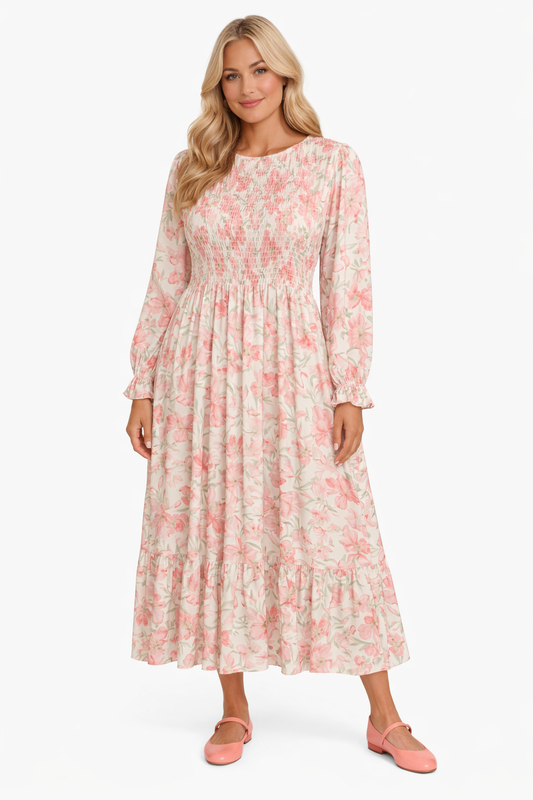 VESTIDO FLORAL ROSA SALMÓN