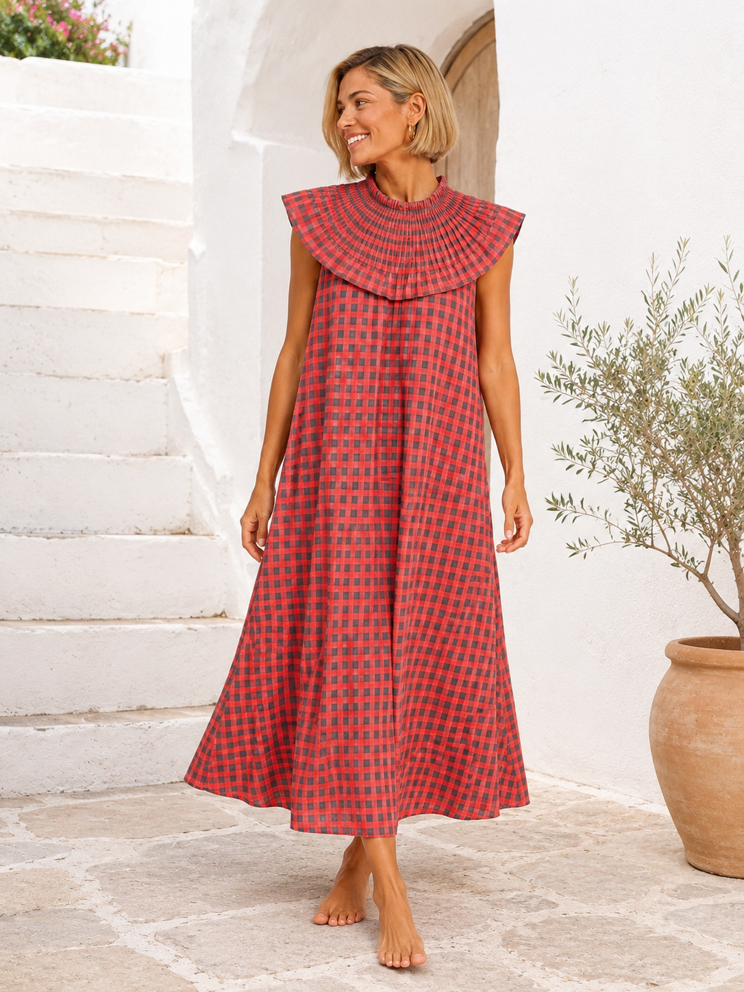 VESTIDO AMARETO VICHY CORAL