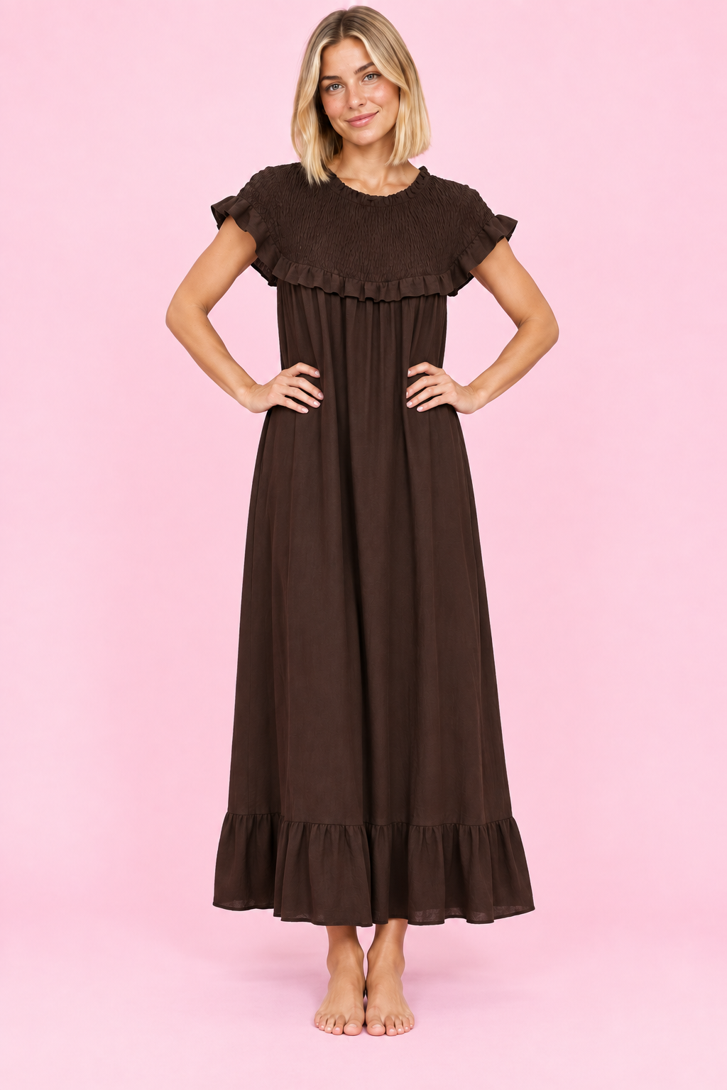 VESTIDO AMARETO LISO BROWN