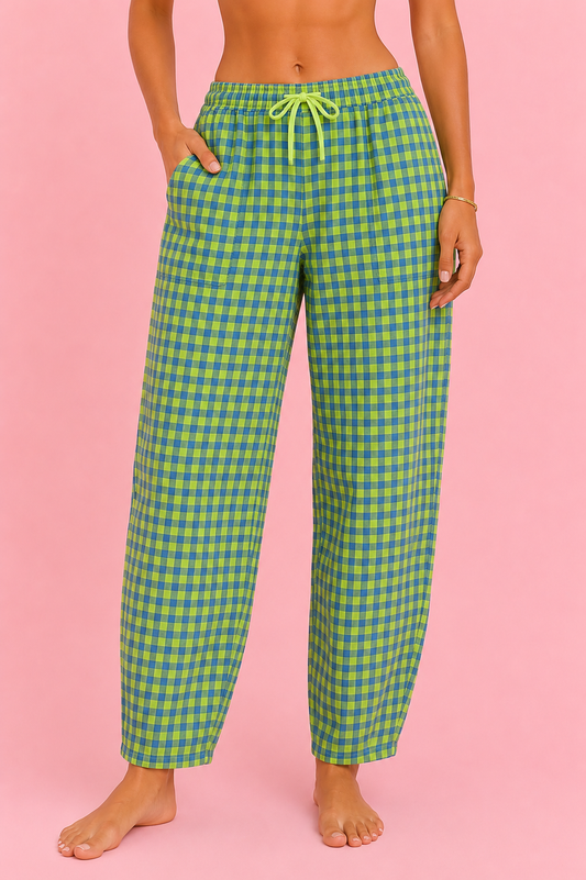 PANTALON VICHY FLUOR GREEN&BLUE