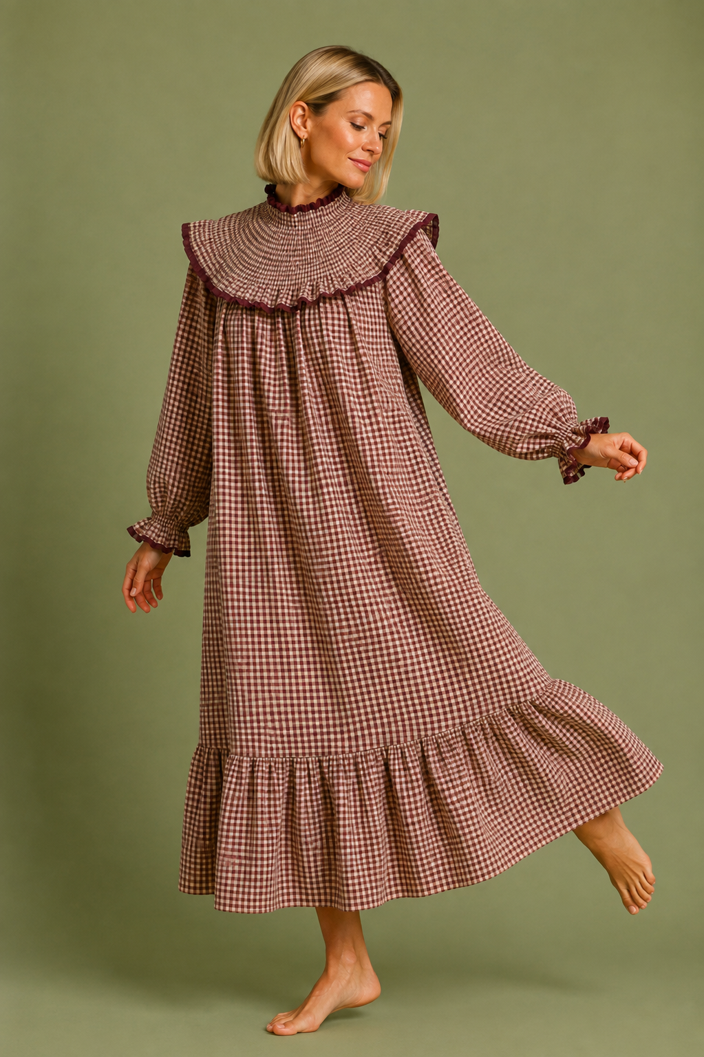 VESTIDO AMARETO VICHY BERENJENA