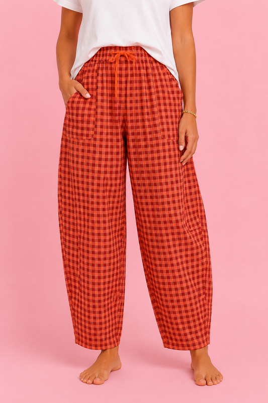 PANTALON VICHY FLUOR CORAL&BROWN