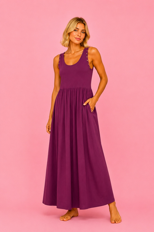 VESTIDO TACHAS CIRUELA