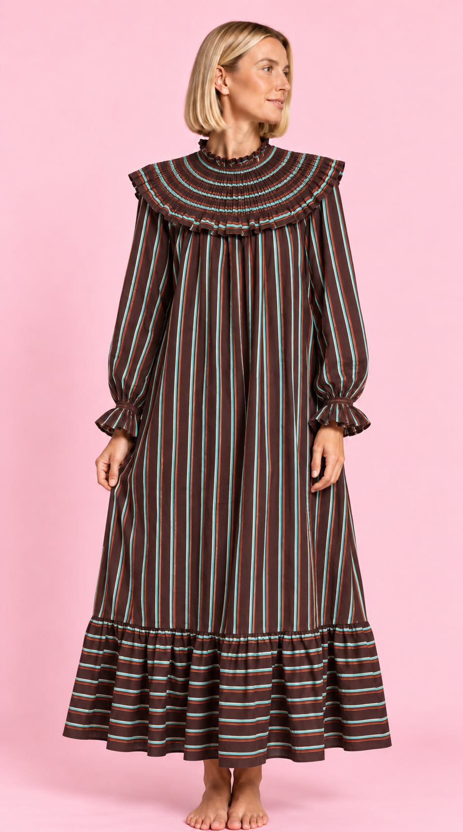 VESTIDO AMARETO RAYAS BROWN