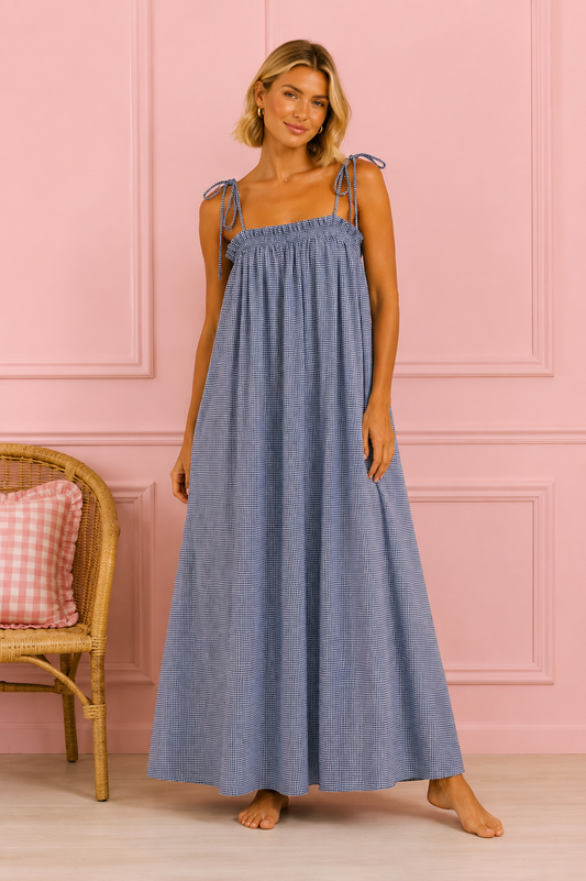 VESTIDO VICHY NATURE MARINO