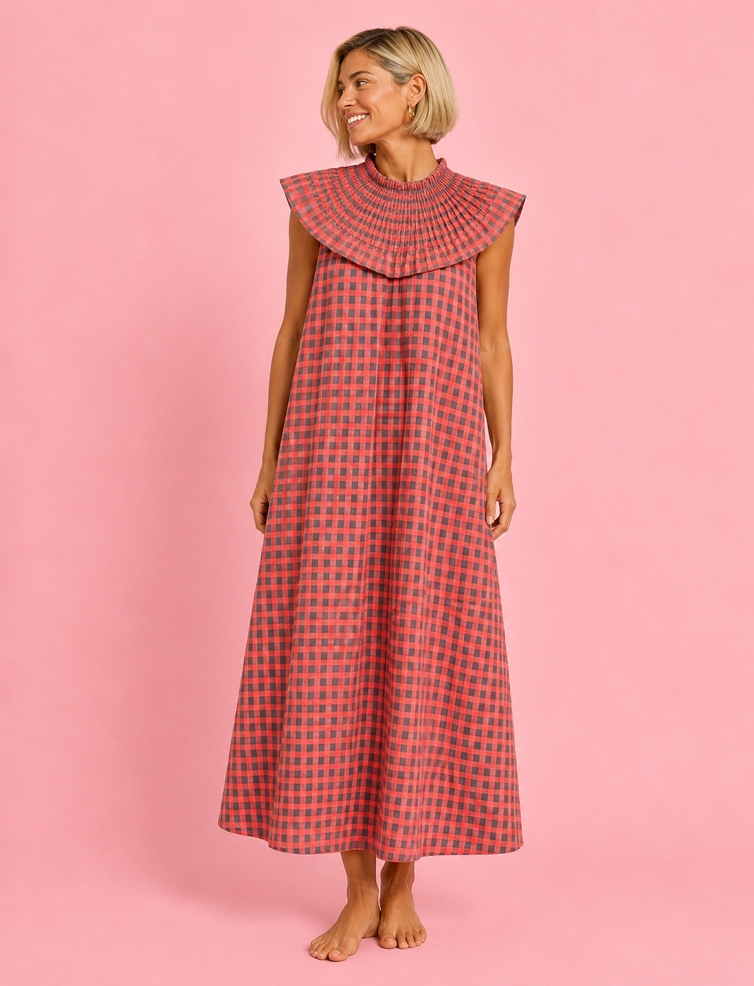 VESTIDO AMARETO VICHY CORAL