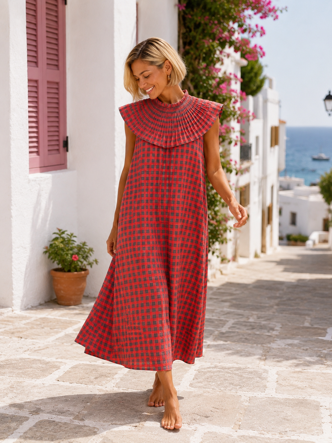 VESTIDO AMARETO VICHY CORAL