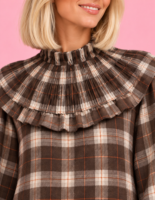 VESTIDO AMARETO TARTAN BROWN