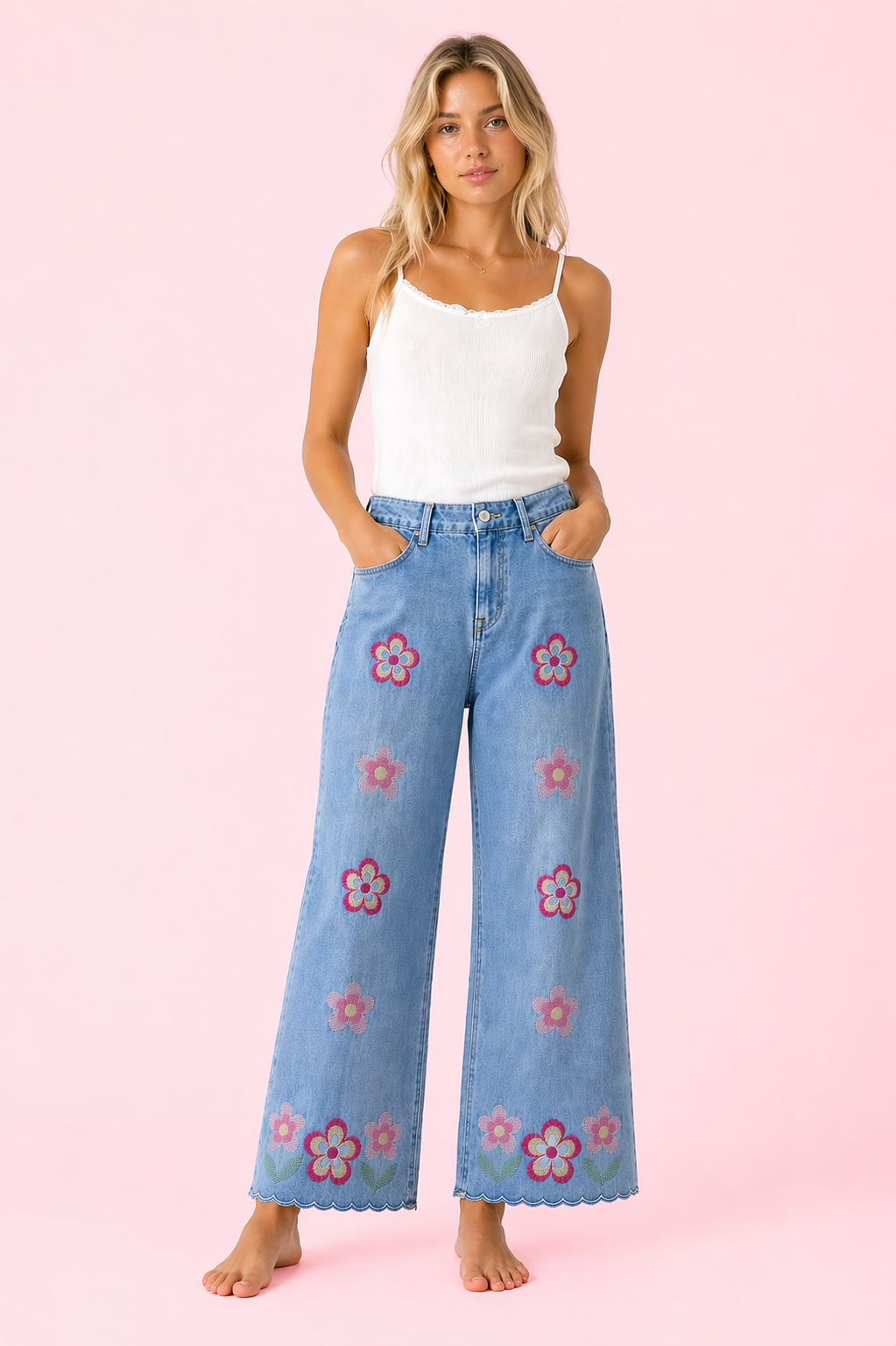 JEANS FLOWERS TEJANO