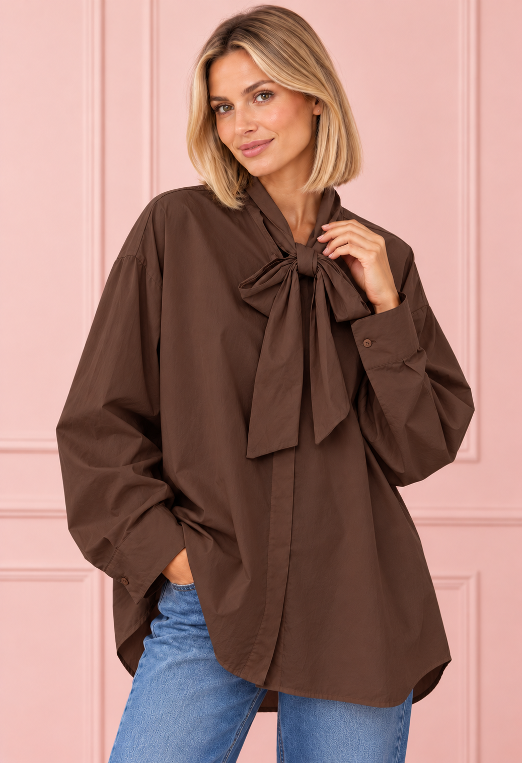 CAMISA LAZO MARRON CHOCOLATE
