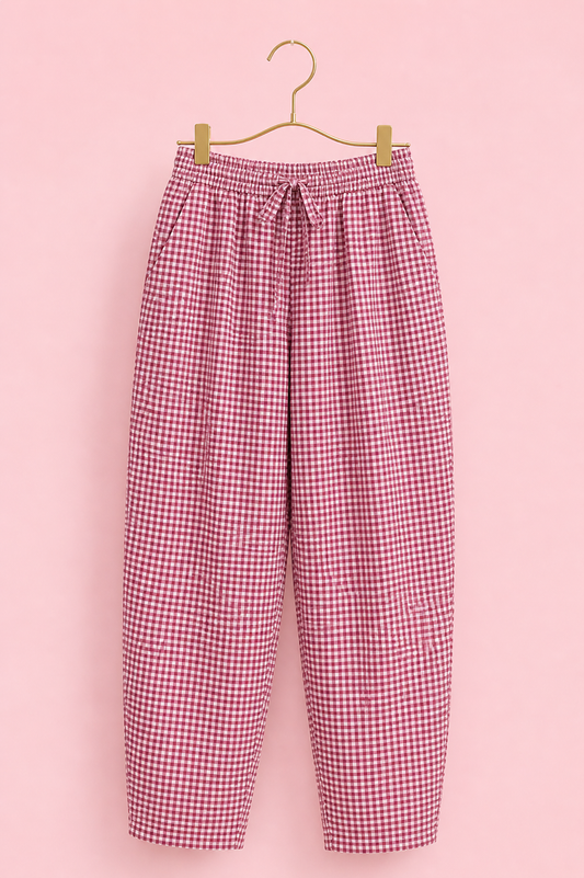 PANTALON BALLON VICHY MAGENTA