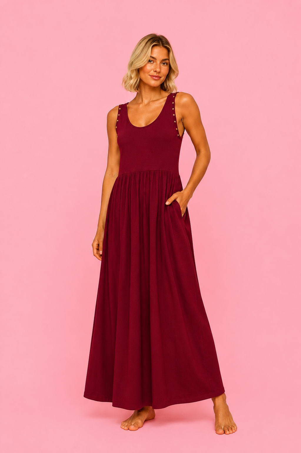VESTIDO TACHAS GRANATE