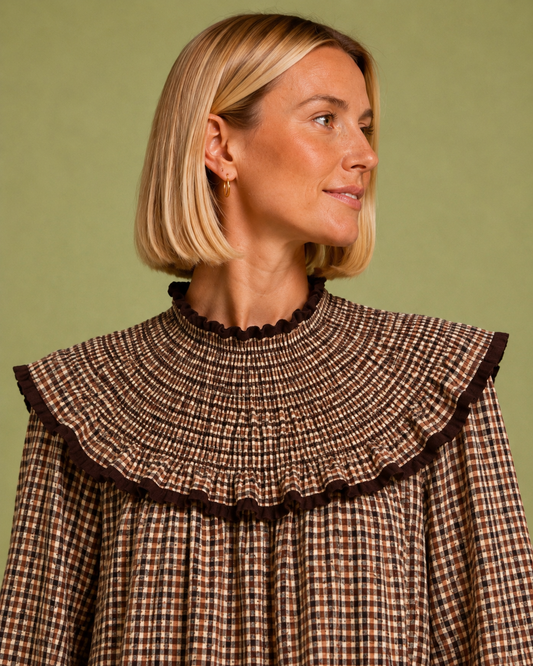 VESTIDO AMARETO VICHY CHOCOLATE