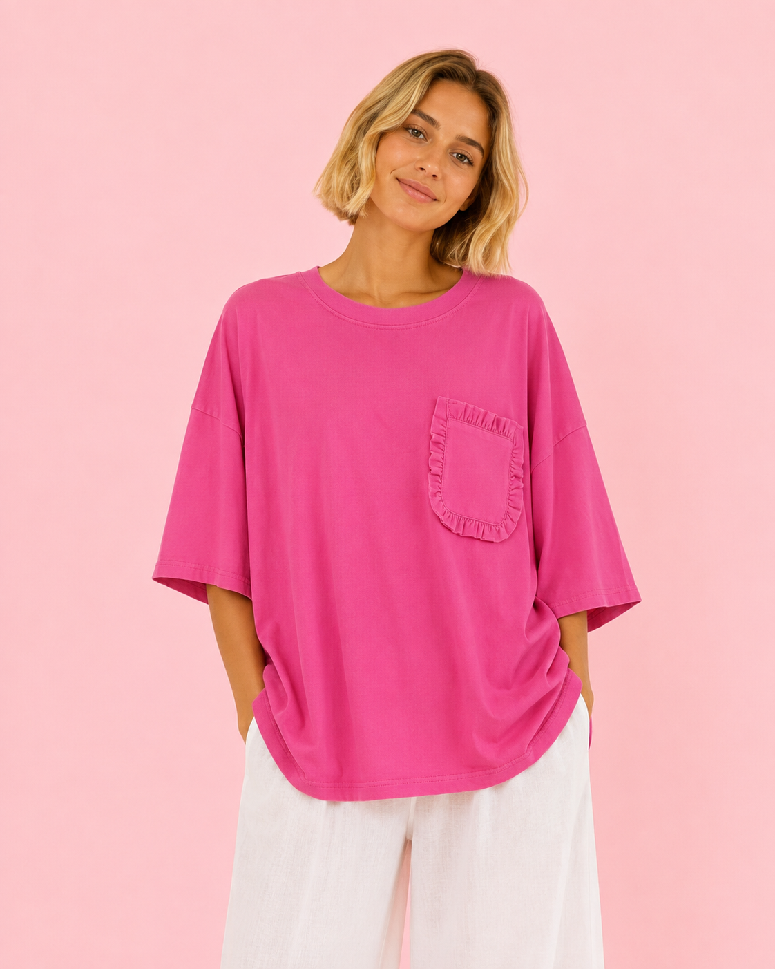 CAMISETA BOLSILLOS FUCSIA