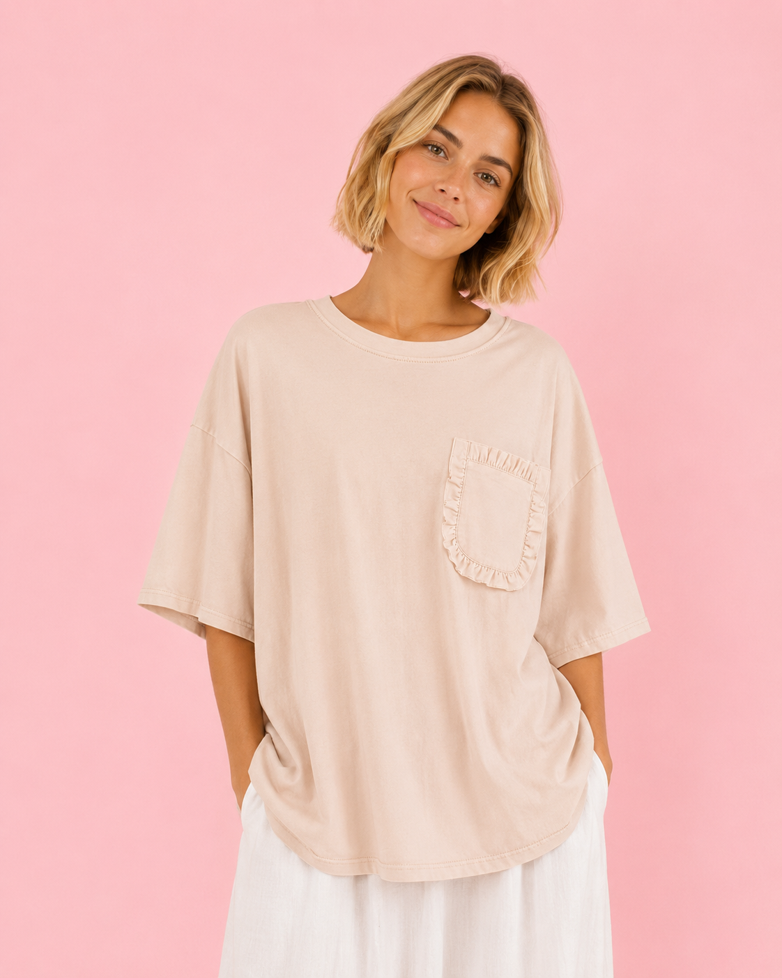CAMISETA BOLSILLOS BEIGE