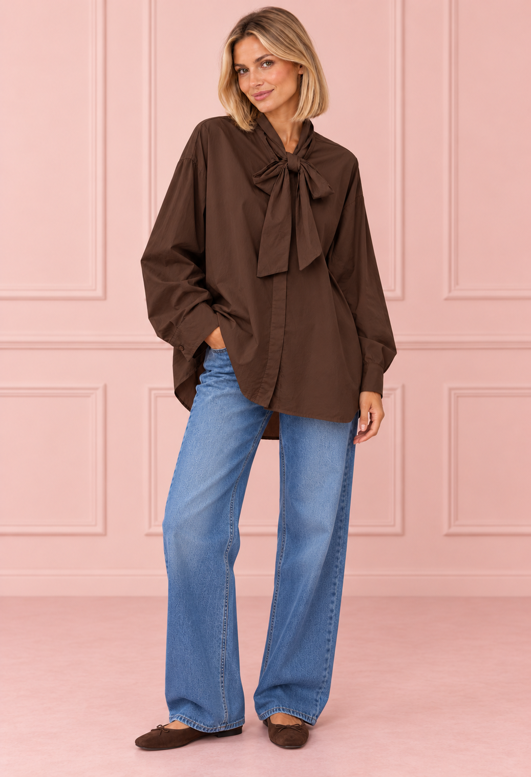 CAMISA LAZO MARRON CHOCOLATE