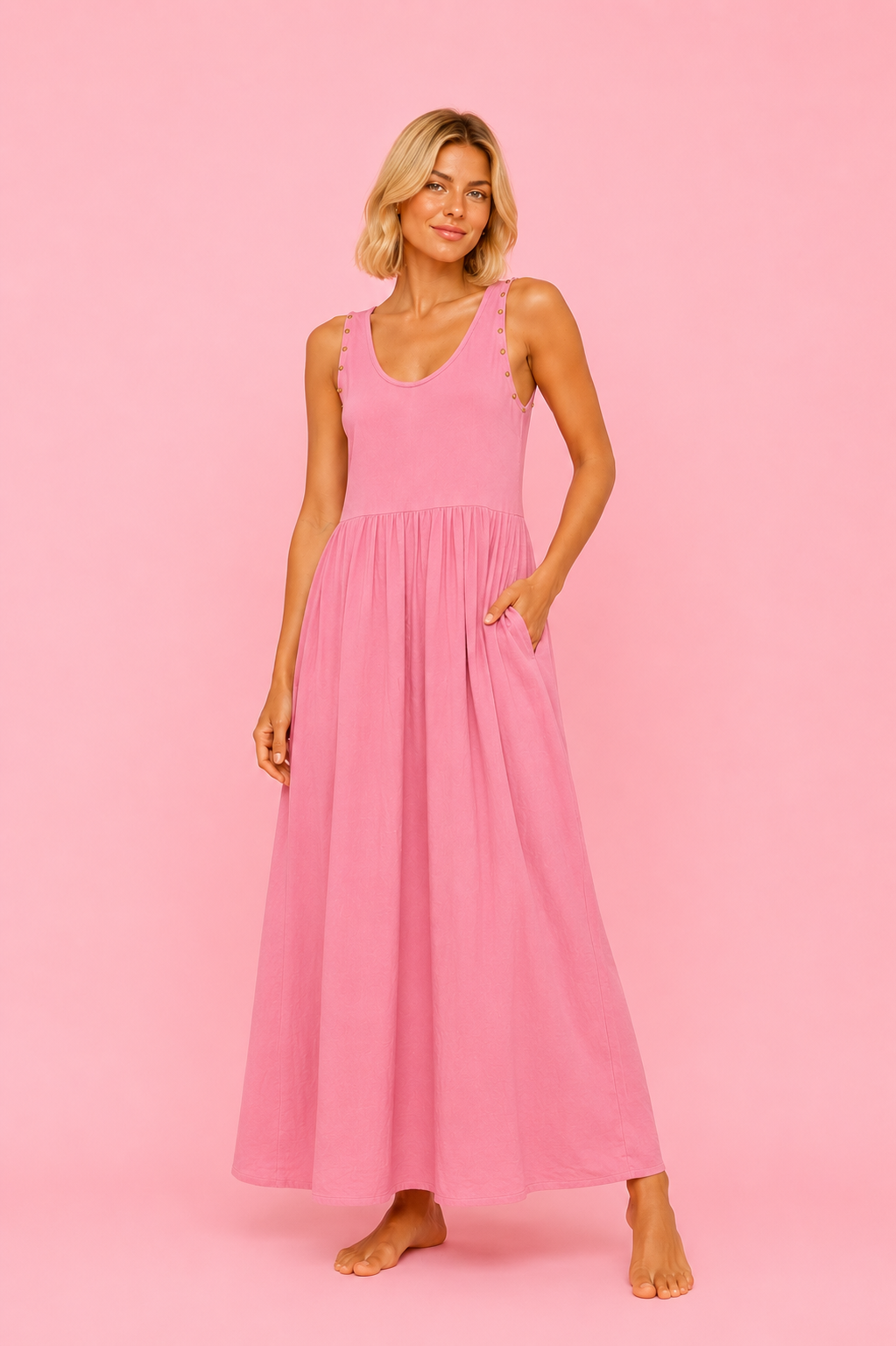 VESTIDO TACHAS ROSA