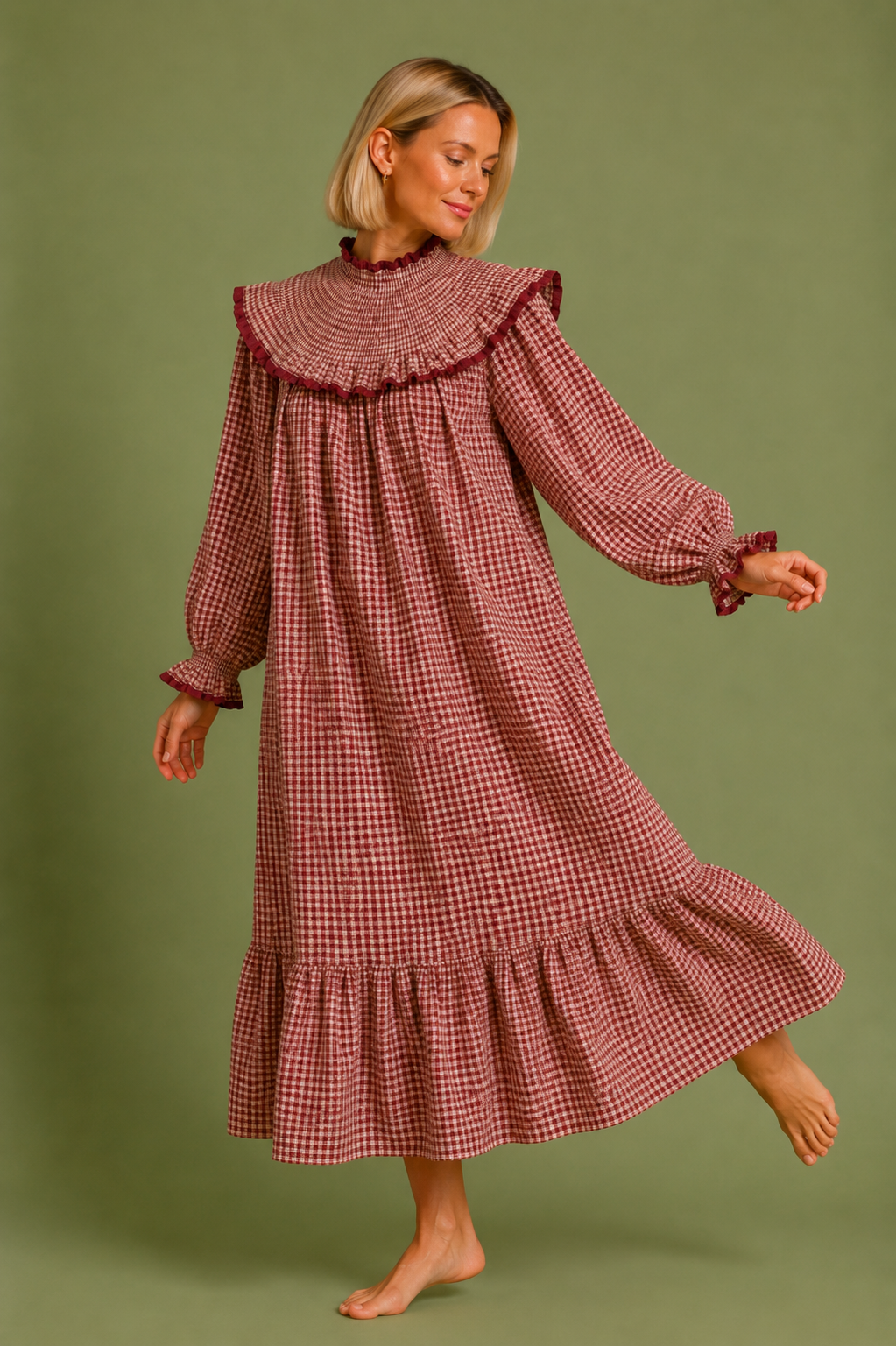 VESTIDO AMARETO VICHY GRANATE