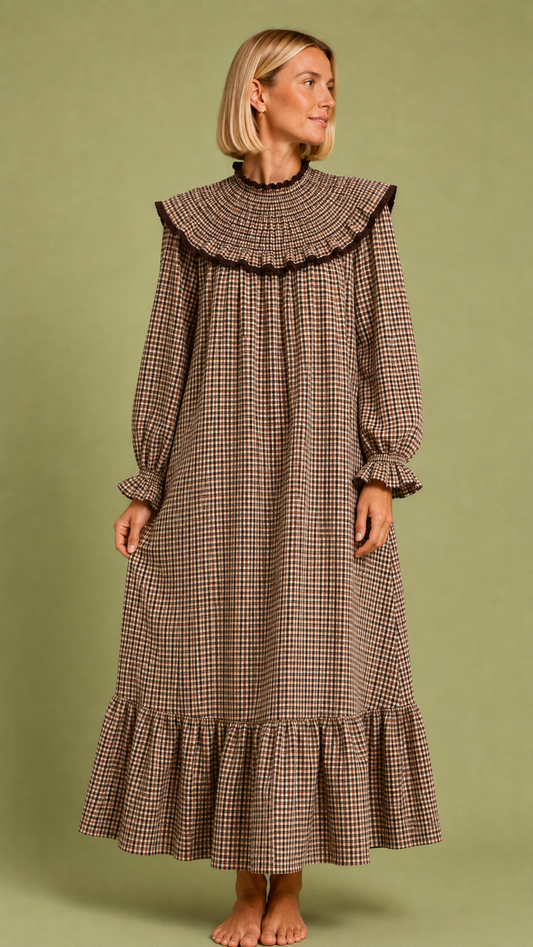 VESTIDO AMARETO VICHY CHOCOLATE