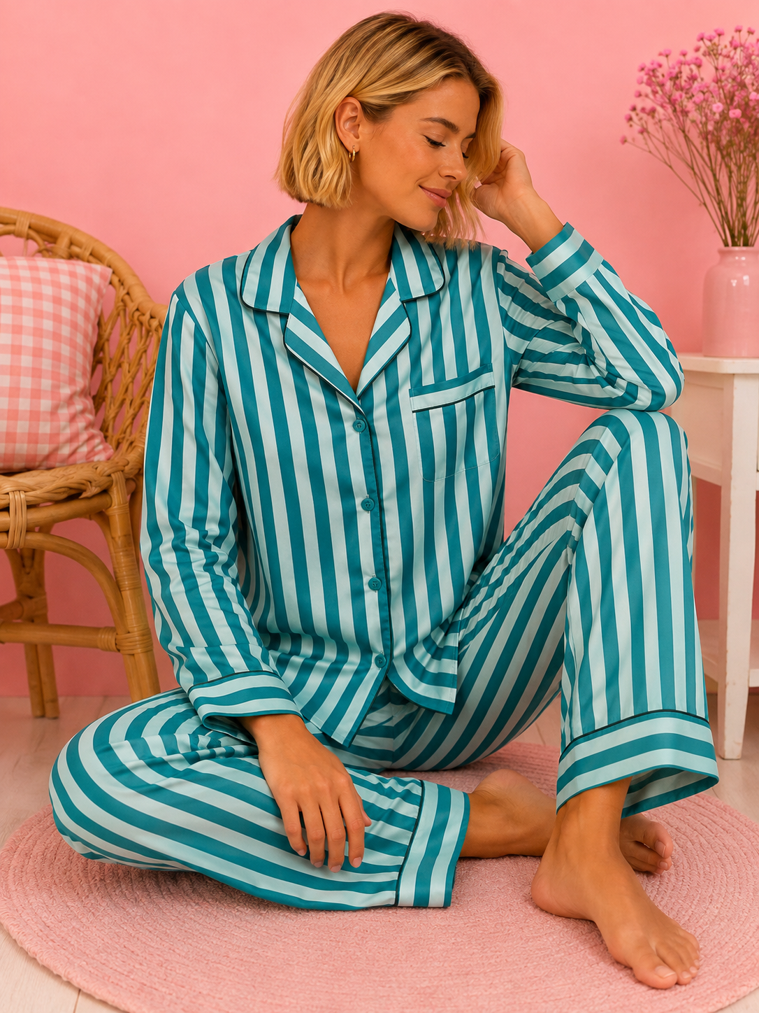 PIJAMA SATEN 1213 TURQUESA