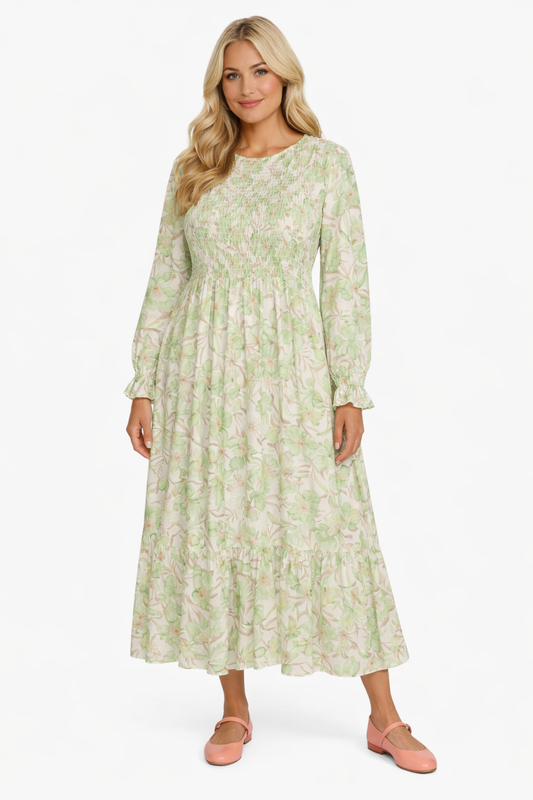 VESTIDO FLORAL VERDE MANZANA