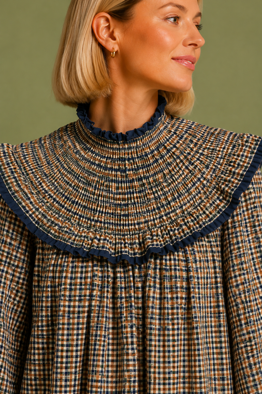 VESTIDO AMARETO VICHY MARINO