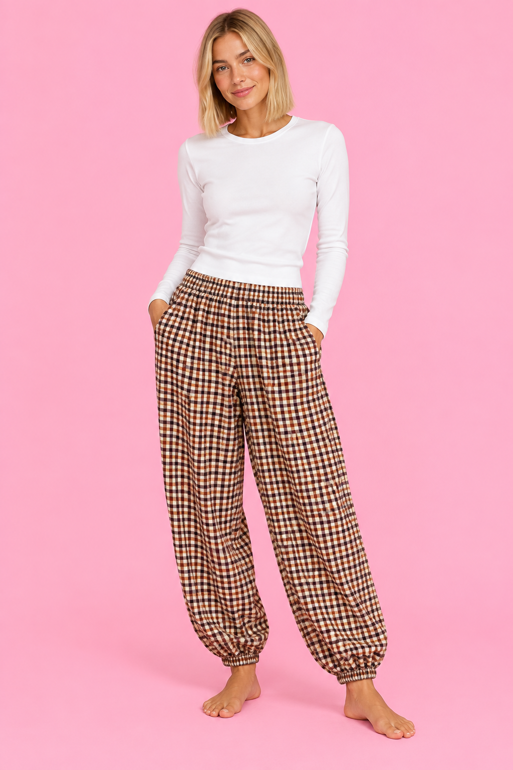 PANTALON VICHY BERENJENA