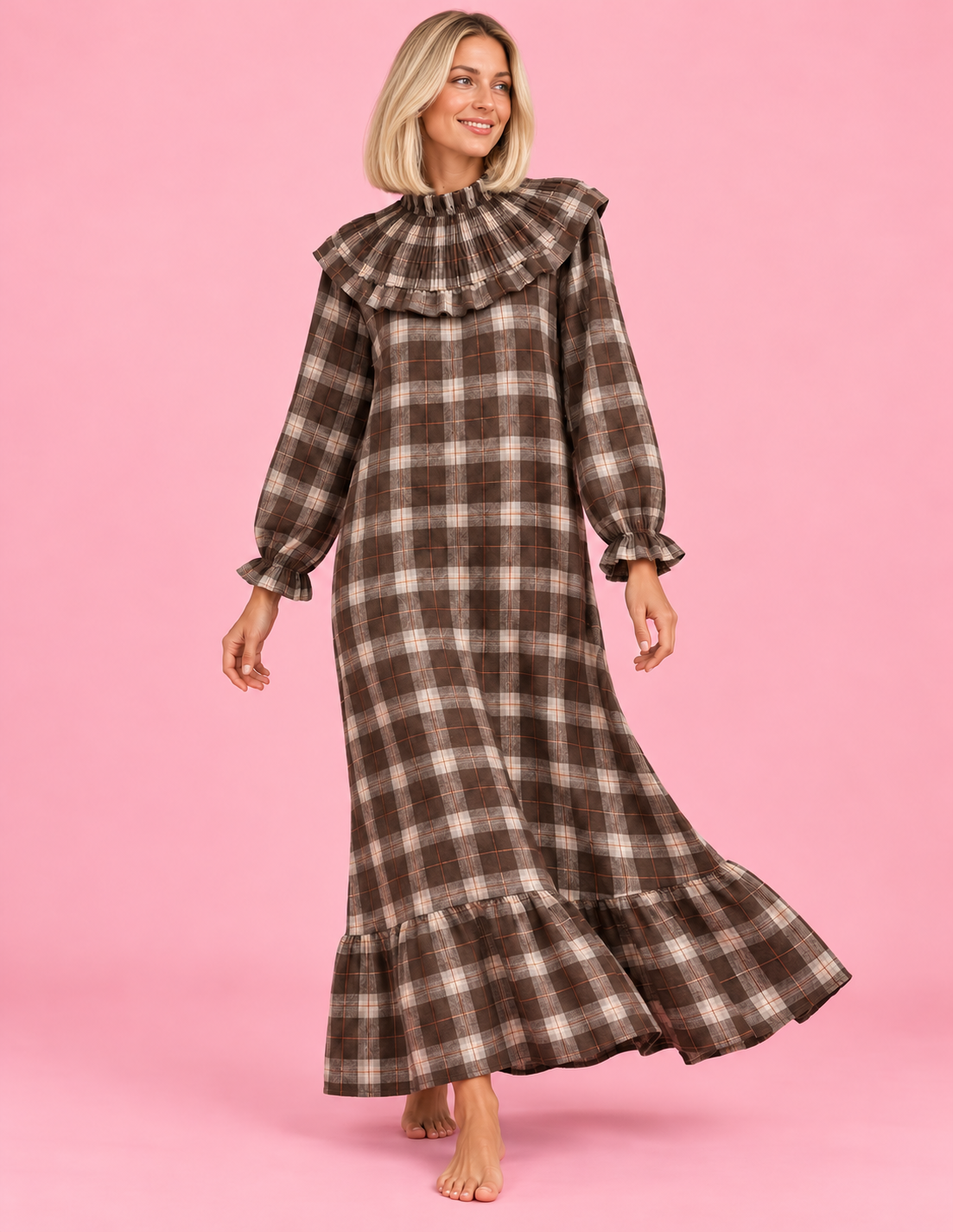 VESTIDO AMARETO TARTAN BROWN
