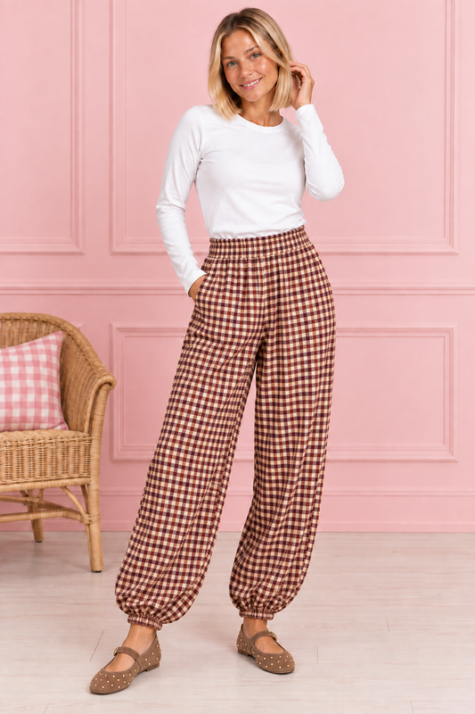 PANTALON VICHY BERENJENA