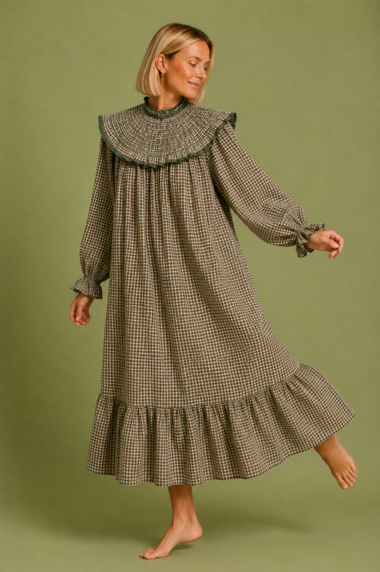 VESTIDO AMARETO VICHY OLIVA