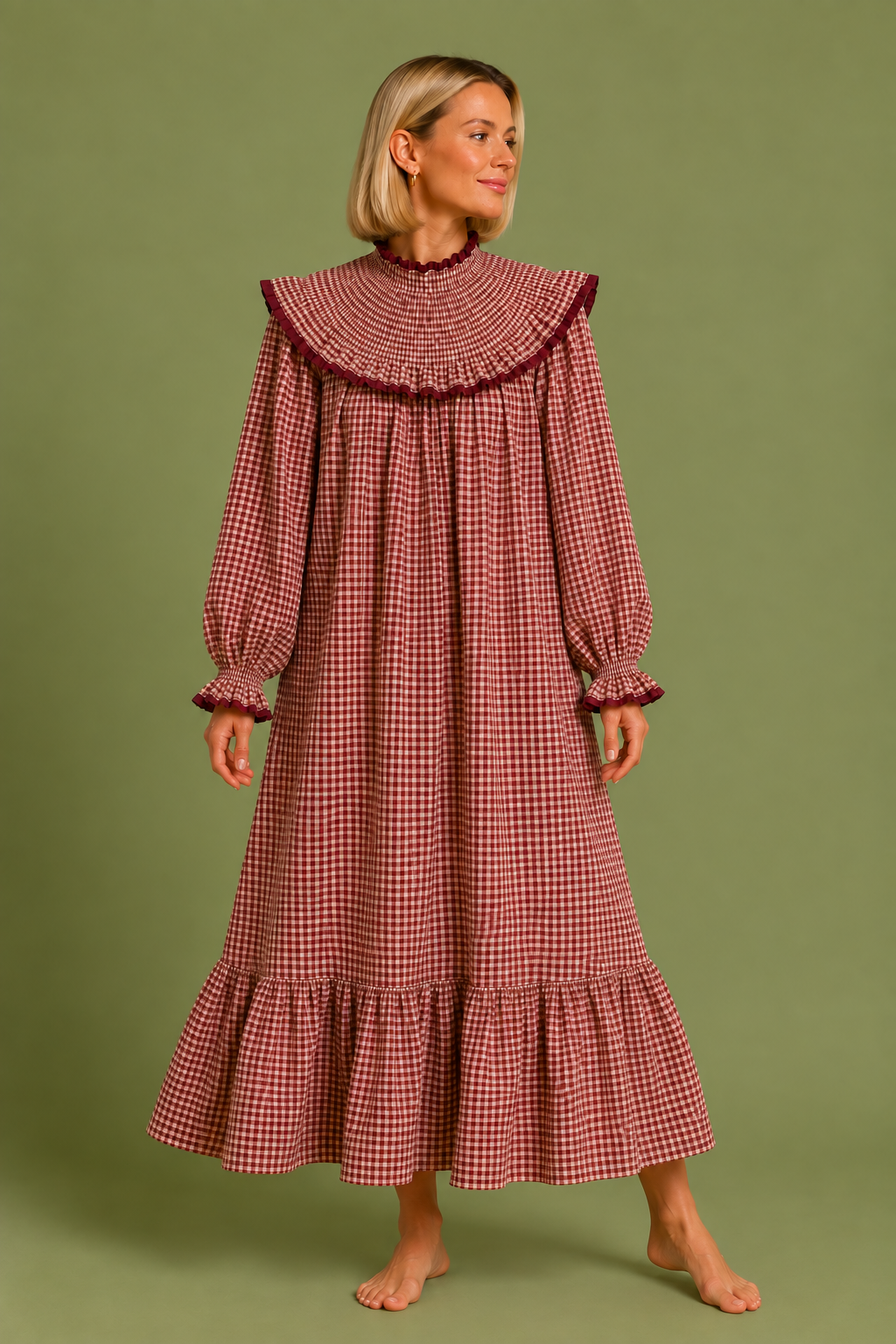 VESTIDO AMARETO VICHY GRANATE
