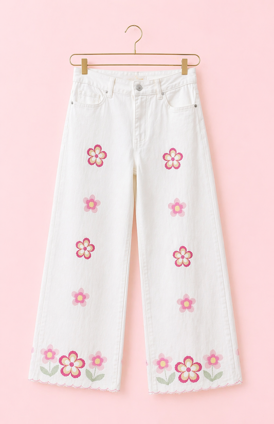 JEANS FLOWERS BLANCOS