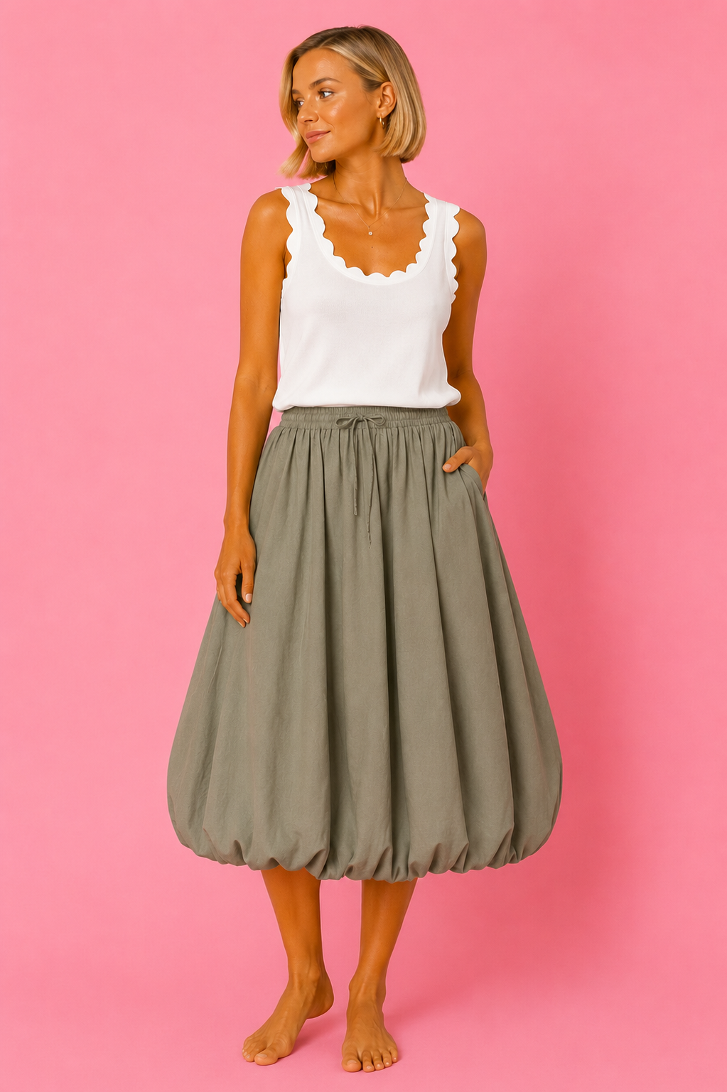 FALDA GLOBO VERDE KAKI